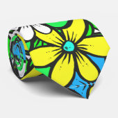  Bright Summer Flowers Blue Yellow en Green Stropdas (Opgerold)