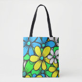 Bright Summer Flowers Blue Yellow en Green Tote Bag (Voorkant)