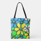 Bright Summer Flowers Blue Yellow en Green Tote Bag (Achterkant)