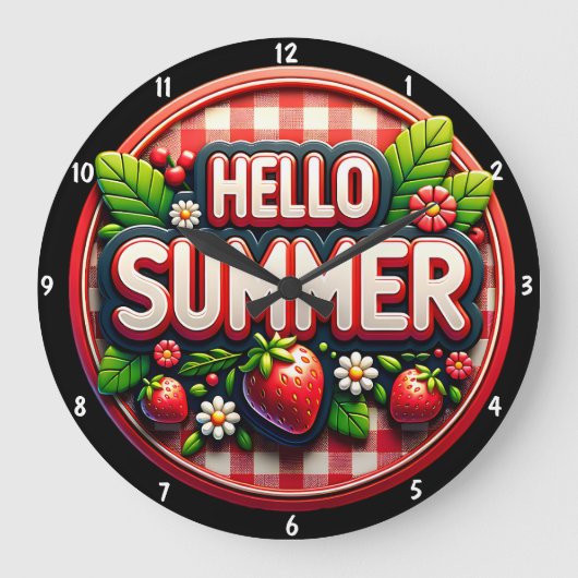 Bright Summer Fresh Aardbeien Feestelijk Seizoensg Grote Klok (Voorkant)