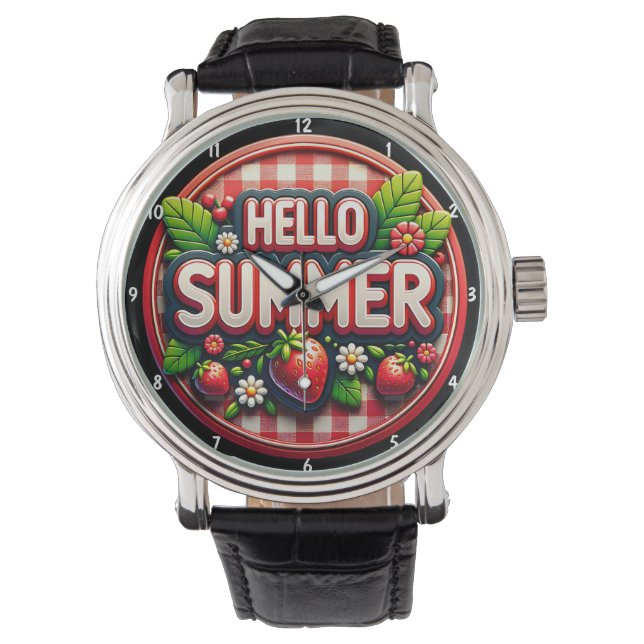 Bright Summer Fresh Strawberries Festive Seasonal  Horloge (Voorkant)