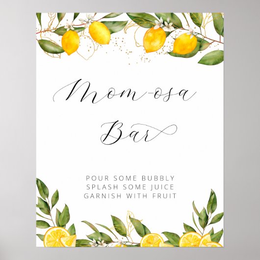 Bright Summer Lemon Baby shower Mam-osa Bar Poster (Voorkant)