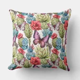 Bright summer pattern with butterflies and cacti buitenkussen