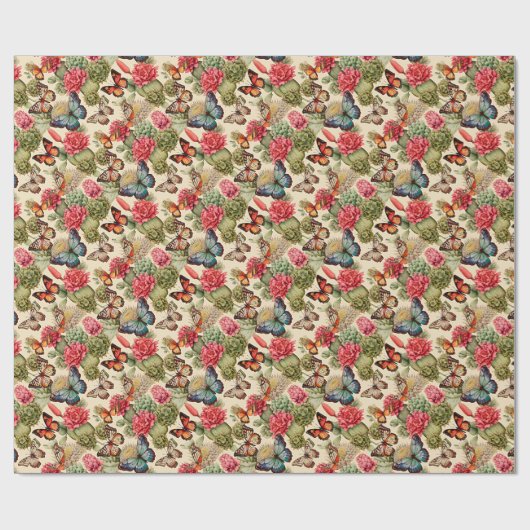 Bright summer pattern with butterflies and cacti cadeaupapier (Vlak)