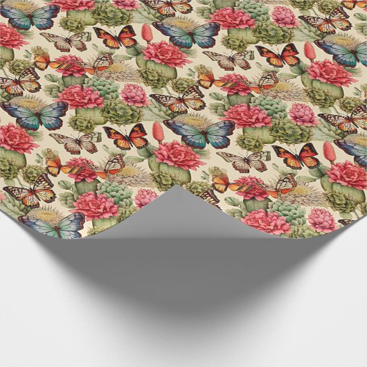 Bright summer pattern with butterflies and cacti cadeaupapier (Hoek)