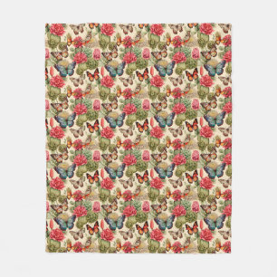 Bright summer pattern with butterflies and cacti fleece deken
