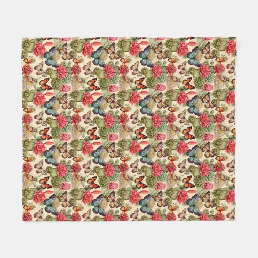 Bright summer pattern with butterflies and cacti fleece deken (Voorkant (Horizontaal))
