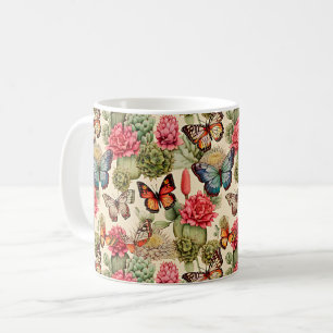 Bright summer pattern with butterflies and cacti koffiemok