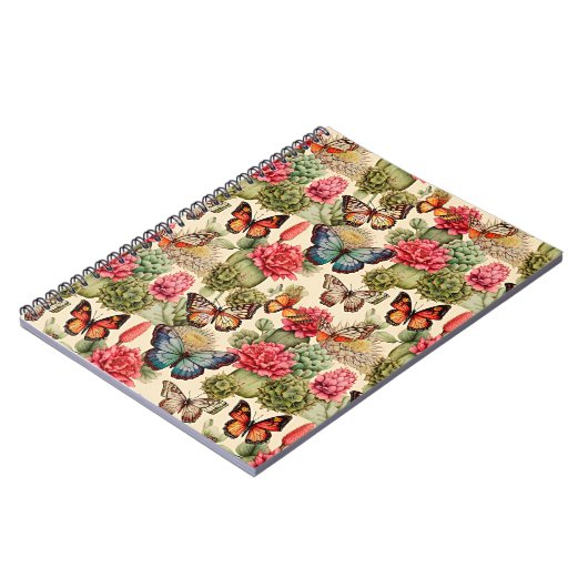 Bright summer pattern with butterflies and cacti notitieboek (Linkerzijde)