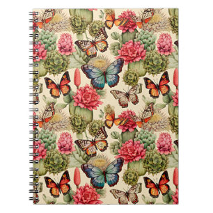 Bright summer pattern with butterflies and cacti notitieboek