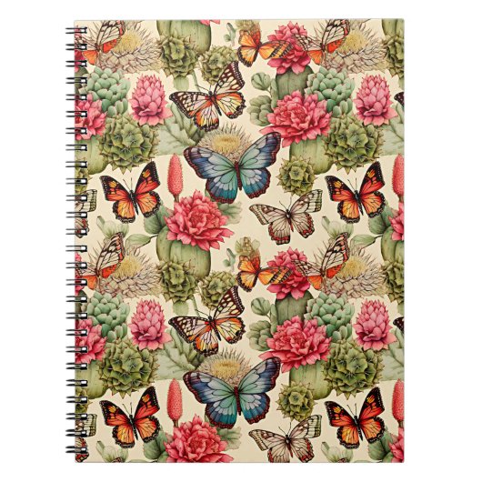 Bright summer pattern with butterflies and cacti notitieboek (Voorkant)