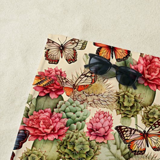 Bright summer pattern with butterflies and cacti strandlaken (In situ)