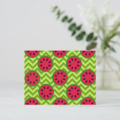 Bright Summer Picnic Watermeloenen op Green Chevro Briefkaart (Staand voorkant)