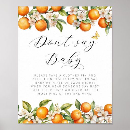 Bright Summer Sinaasappels Baby shower Zeg niet Ba Poster (Voorkant)