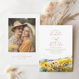 Bright Summer Wildflower Boho Photo Wedding Kaart