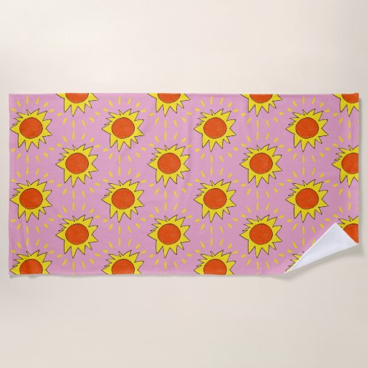 "Bright Sun" Roze Strandhanddoek Strandlaken (Voorkant)