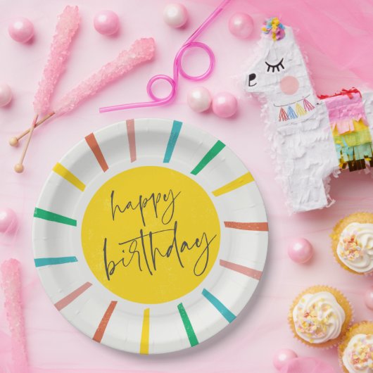 Bright Sun Script Kids Birthday Party Papieren Bordje (Feest)