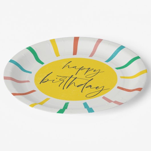 Bright Sun Script Kids Birthday Party Papieren Bordje (Gekanteld)