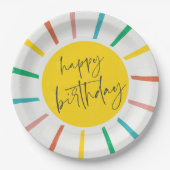 Bright Sun Script Kids Birthday Party Papieren Bordje (Voorkant)