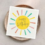 Bright Sun Script Kids Birthday Party Servet<br><div class="desc">Een Bright Sun script doodt Birthday Party Napkins met regenboogzon en een moderne script gelukkige verjaardag. Klik uitgeven knoop om dit ontwerp met uw details aan te passen.</div>