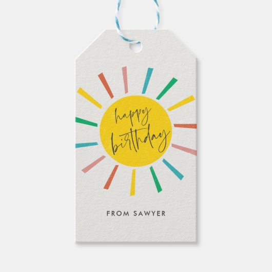 Bright Sun Script Kinderen Verjaardag Cadeaulabel (Voorkant)