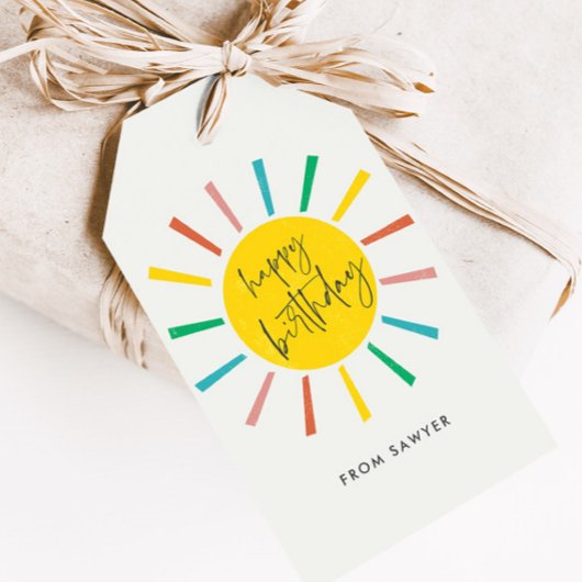 Bright Sun Script Kinderen Verjaardag Cadeaulabel