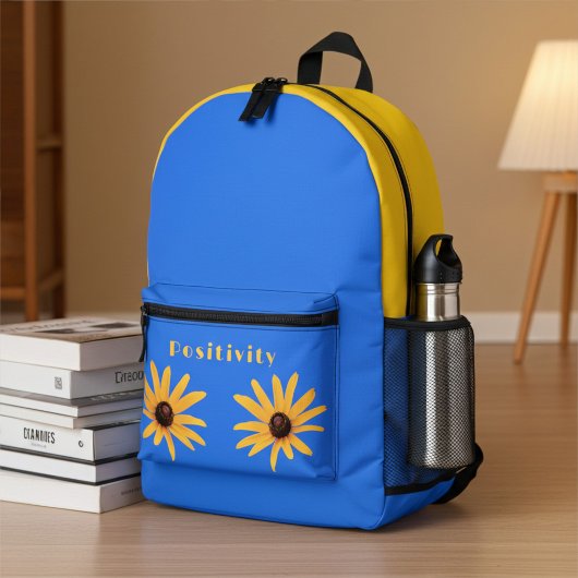 Bright Sun Yellow Spring Bloemen op Royal Blue Bedrukte Rugzak