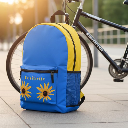 Bright Sun Yellow Spring Bloemen op Royal Blue Bedrukte Rugzak