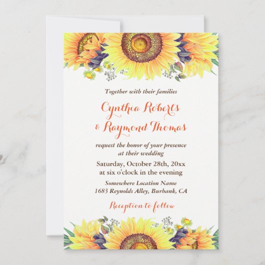 Bright Sunflower Bouquet Rustic Chic Wedding Kaart (Voorkant)