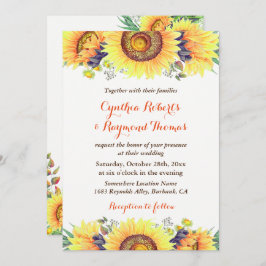 Bright Sunflower Bouquet Rustic Chic Wedding Kaart