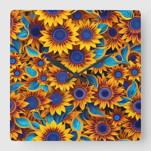 Bright Sunflower Clock Vierkante Klok (Voorkant)