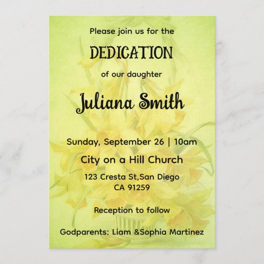 Bright Sunflower  Lime Green Dedication Invitation Kaart (Voorkant)