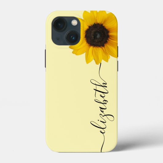 Bright Sunflower Script Stem Naam iPhone Hoesje (Achterkant)