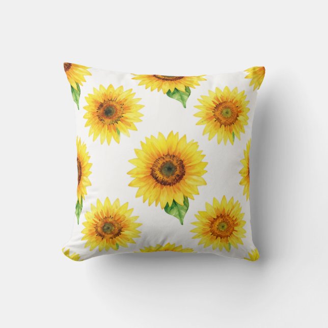 Bright Sunflower Watercolor Seamless Pattern Kussen (Voorkant)