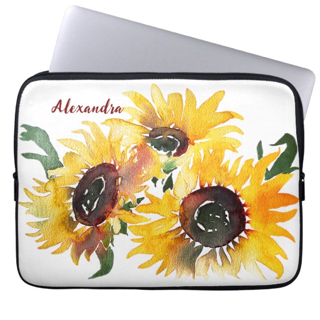 Bright Sunflower Waterverf Fabulous 50 genoemd Laptop Sleeve (Voorkant)