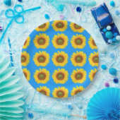 Bright Sunflowers Blue Pattern Papieren Bordje (Feest)