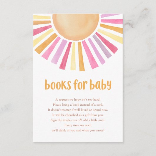 Bright sunshine meisje baby shower boeken voor bab informatiekaartje (Voorkant)