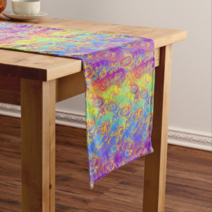 Bright Swirl Fractal Pattern Rainbow Psychedelic Lange Tafelloper