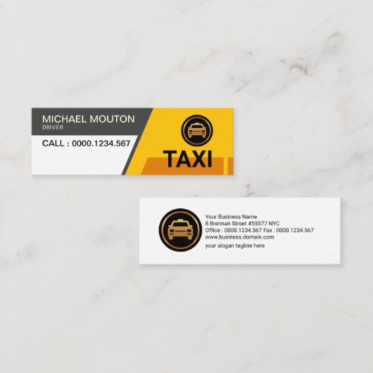 Bright Taxi Trapezium Shapes Yellow Transport Mini Visitekaartje (Voorkant / Achterkant)