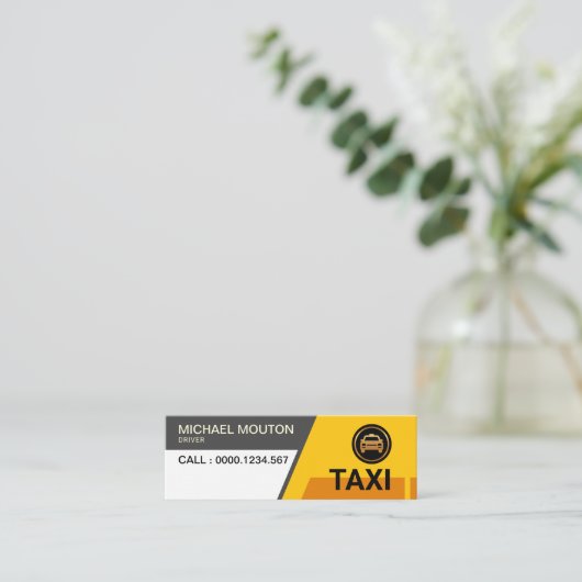 Bright Taxi Trapezium Shapes Yellow Transport Mini Visitekaartje (Staand voorkant)