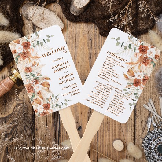 Bright Terracotta Pampas Grass Trouwprogramma Handwaaier