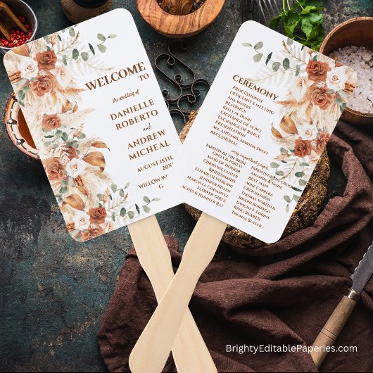 Bright Terracotta Pampas Grass Trouwprogramma Handwaaier