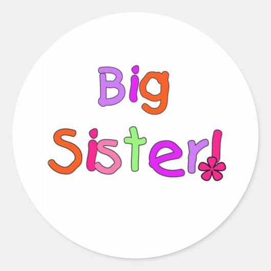 Bright Text Big Sister Ronde Sticker (Voorkant)