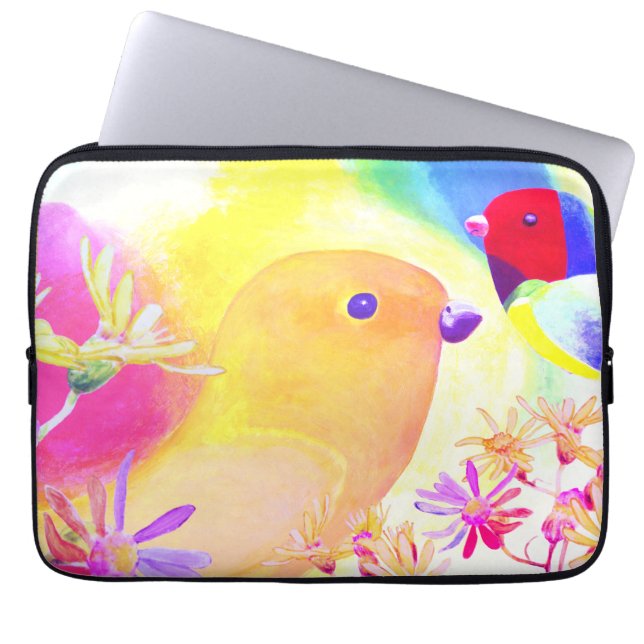 Bright Tie-Dye Birds Laptop Sleeve (Voorkant)