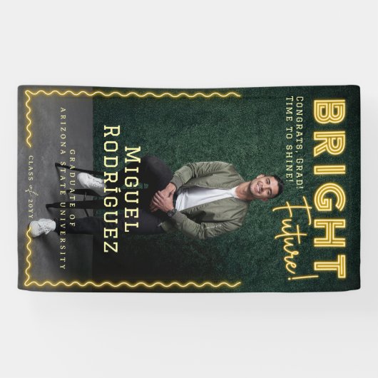 Bright Toekomst Geel Neon Afstudeerder Foto Afstud Spandoek (Horizontaal)