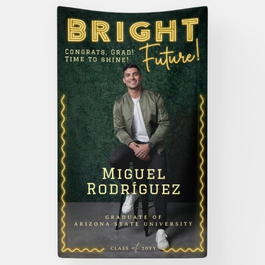 Bright Toekomst Geel Neon Afstudeerder Foto Afstud Spandoek (Verticaal)