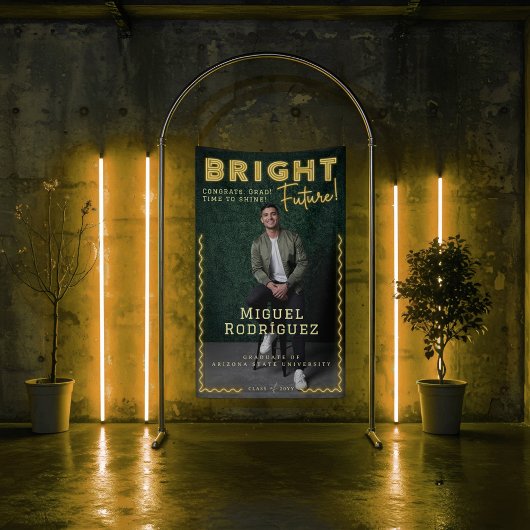 Bright Toekomst Geel Neon Afstudeerder Foto Afstud Spandoek