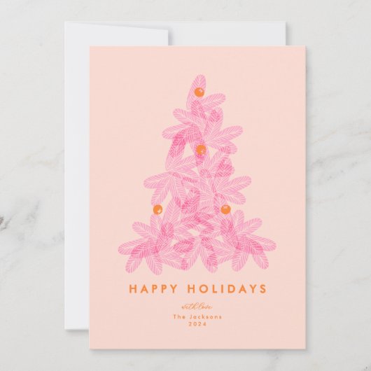 Bright Trendy Modern Roze Kerstboom 1 foto Feestdagenkaart (Voorkant)