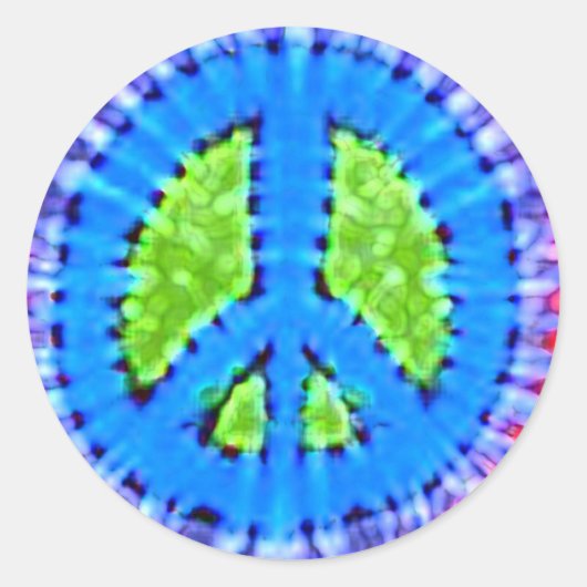 Bright Trippy Hippie Tie Dye Peace Sign Ronde Sticker (Voorkant)