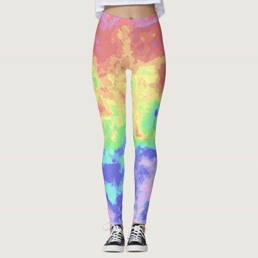 Bright Trippy Retro Groovy Boho Hippie Rainbow Leggings (Voorkant)